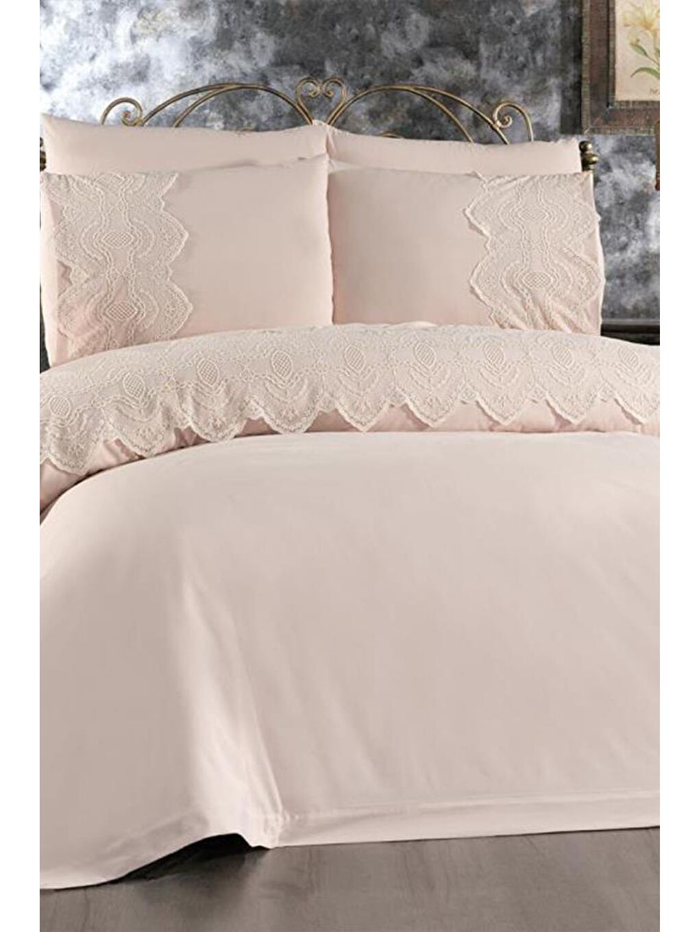 Karışık Fransız Dantelli Eslem Çeyizlik Nevresim Takımı Cappucino-5