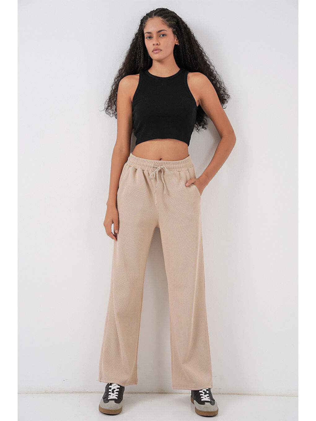 Kadın Fitilli Pantolon 30053 - Bej-2