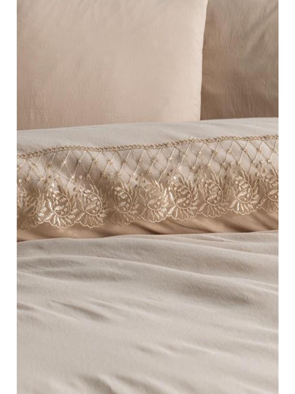 Karışık Fransız Dantelli Suzan Çeyizlik Nevresim Takımı Cappucino-8