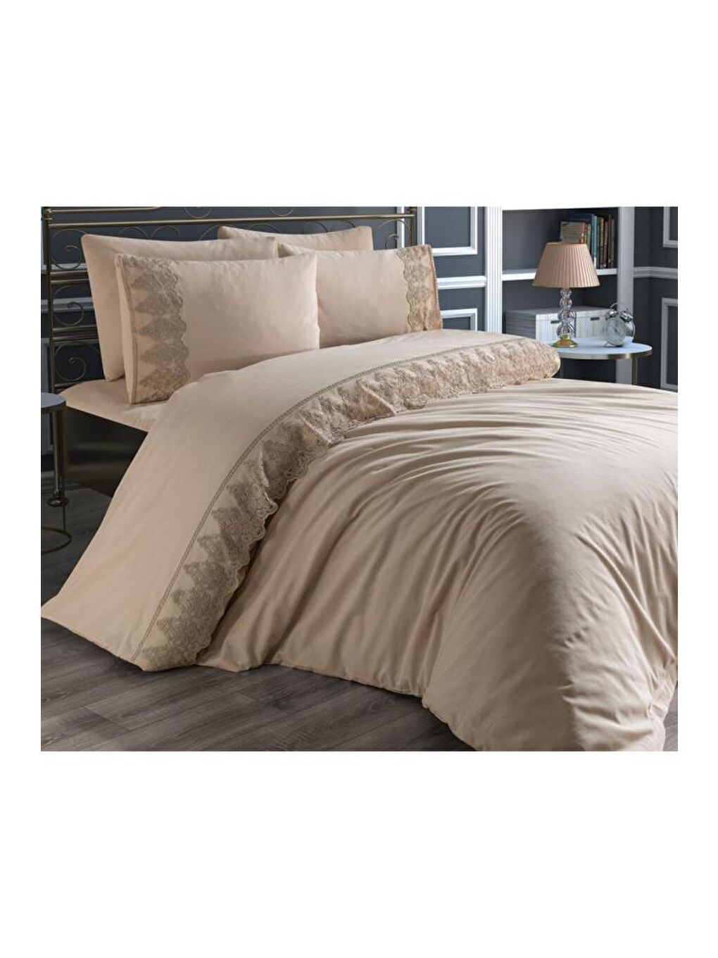 Karışık Fransız Dantelli Legend Çeyizlik Nevresim Takımı Cappucino-9