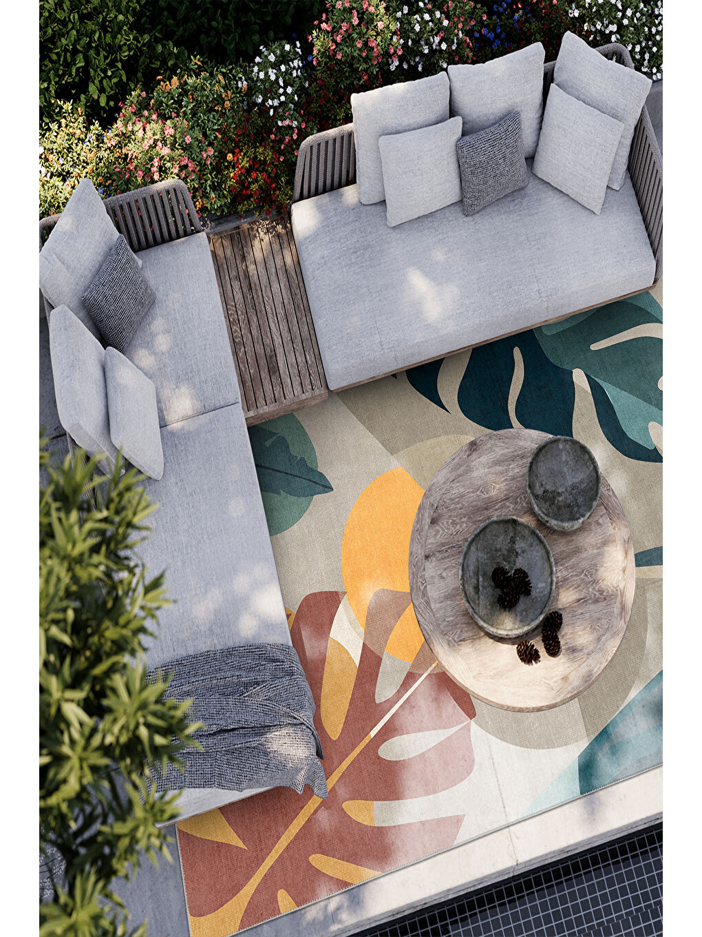 Bej Dekoratif Salon Halısı, Makinada Yıkanabilir, Kaymaz Taban, İnce & Modern Tasarım-1