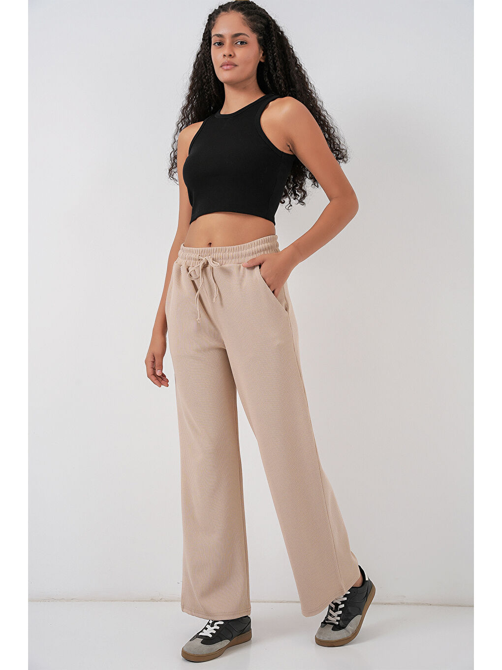 Kadın Fitilli Pantolon 30053 - Bej-3