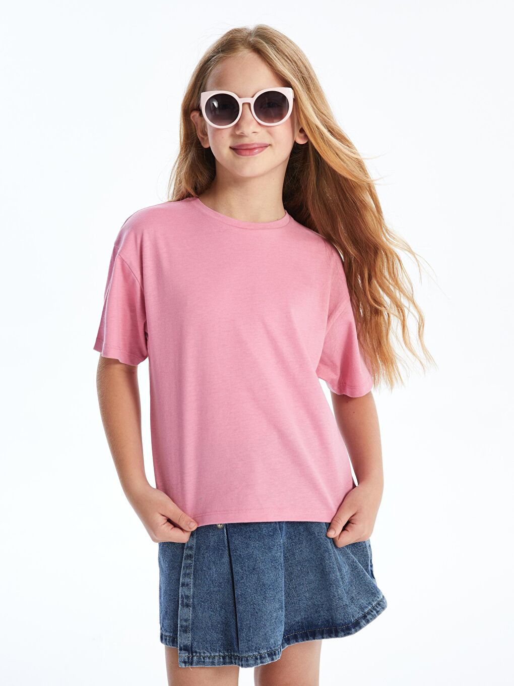 Dexia Pembe Natal Düz - Düz Örme T-shirt - Pembe