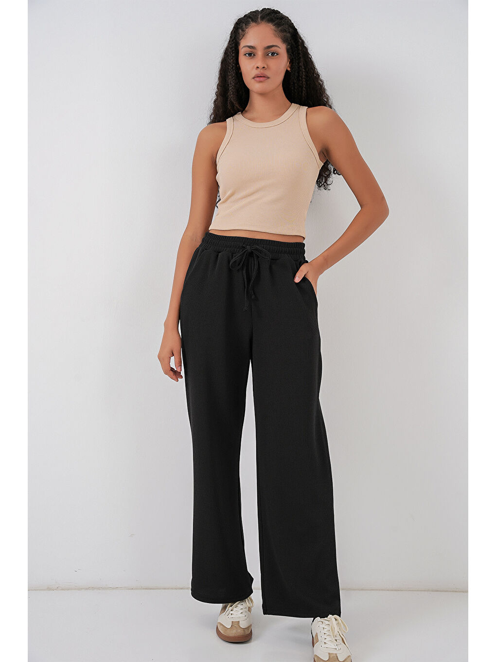 Kadın Fitilli Pantolon 30053 - Siyah-2