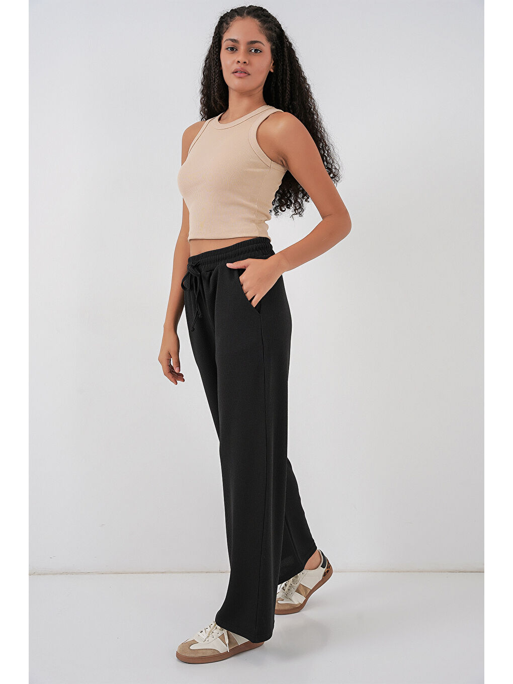 Kadın Fitilli Pantolon 30053 - Siyah-3