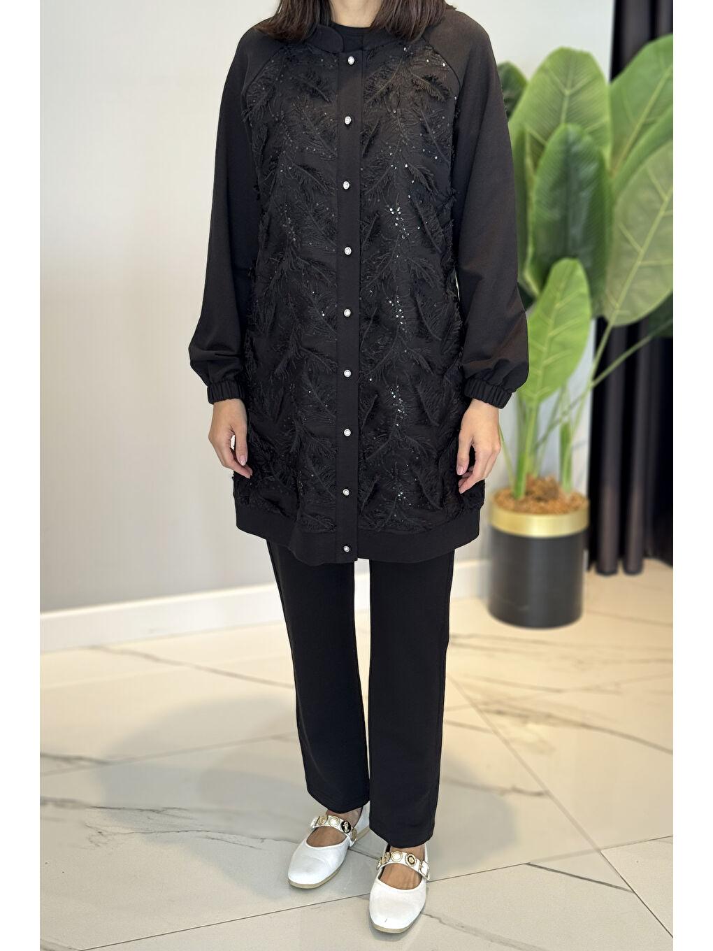 Tüy Detaylı 3lü Takım 18823 Siyah