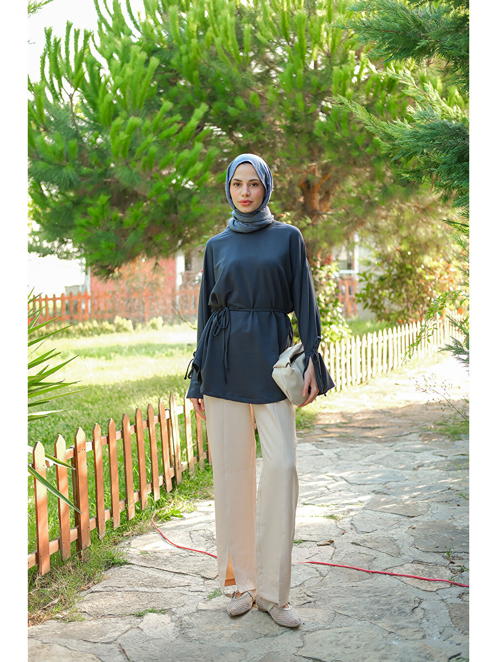 Kadın Bağcık Detaylı Sweatshirt Antrasit-1