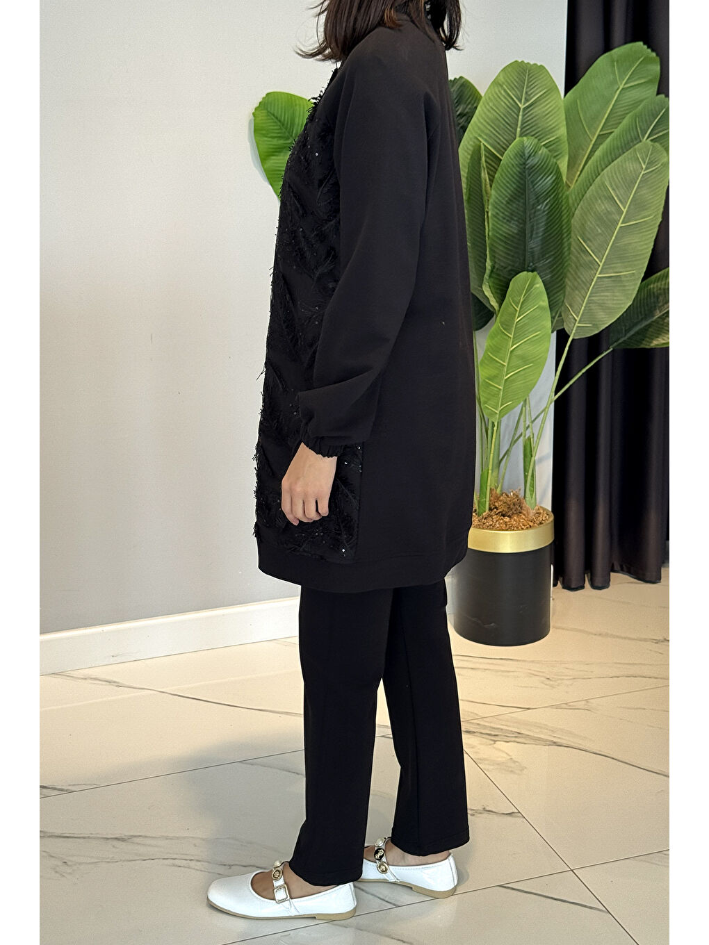 Tüy Detaylı 3lü Takım 18823 Siyah-1