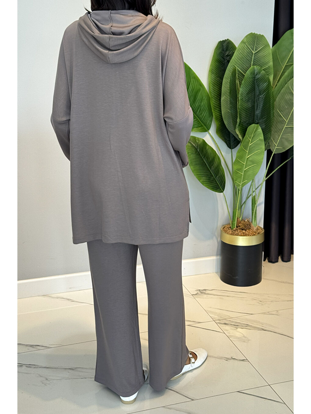 Bej Modal Kapüşonlu Basic Takım 3111 Koyu Vizon-2