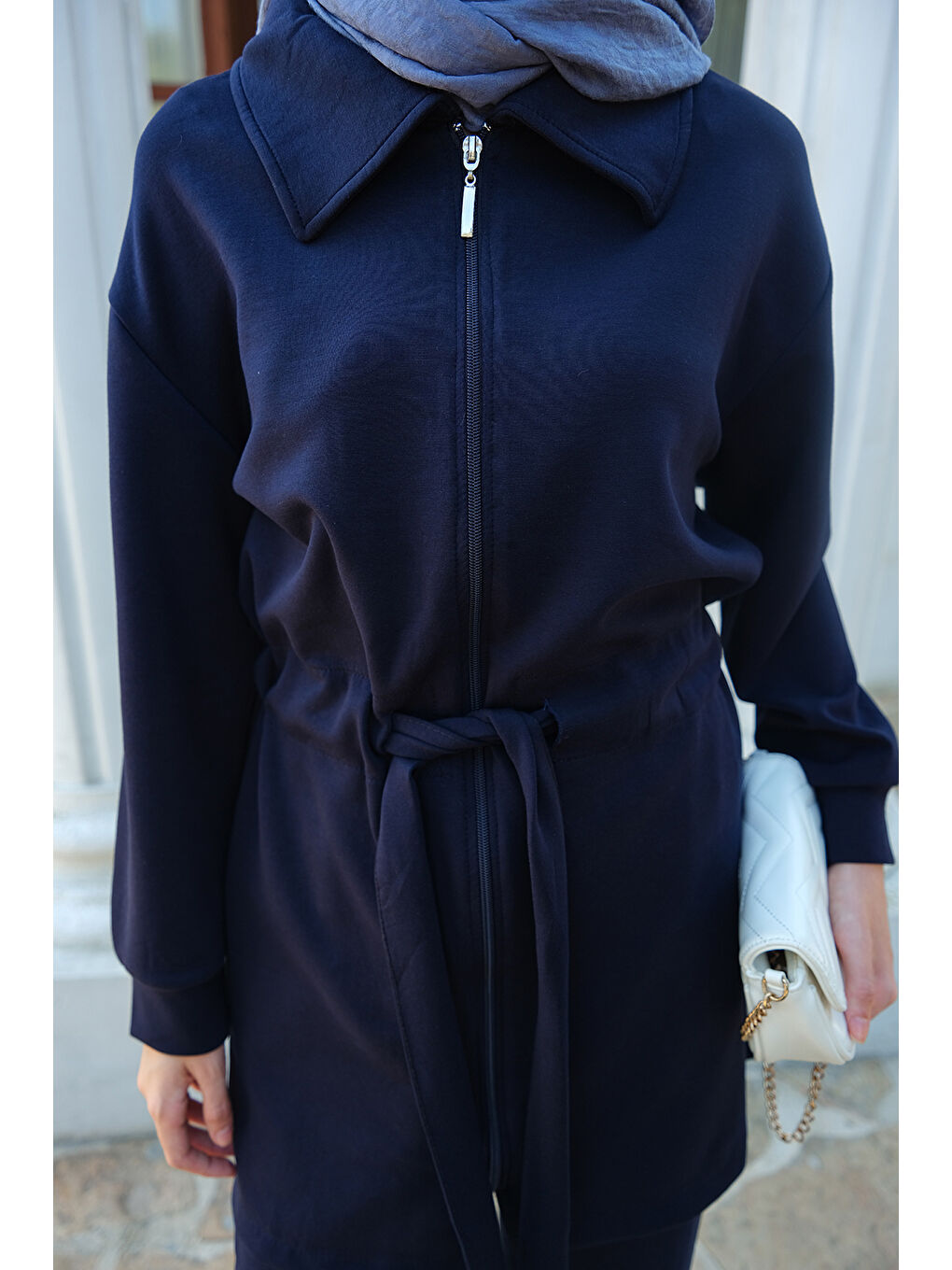 Kadın Bel Bağlamalı Takım Lacivert-4