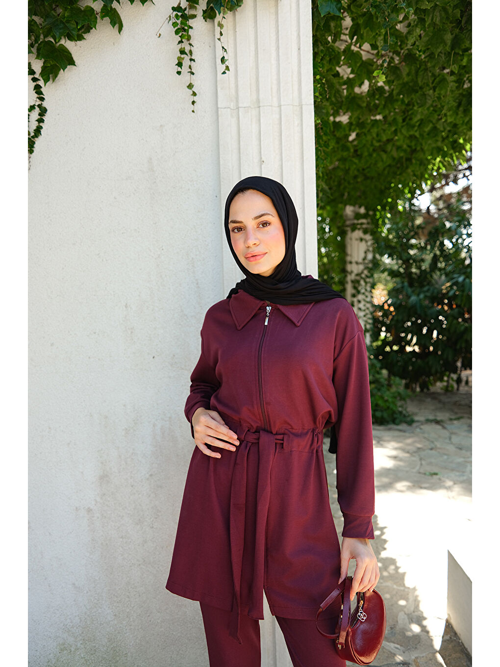 Kadın Bel Bağlamalı Takım Bordo-1