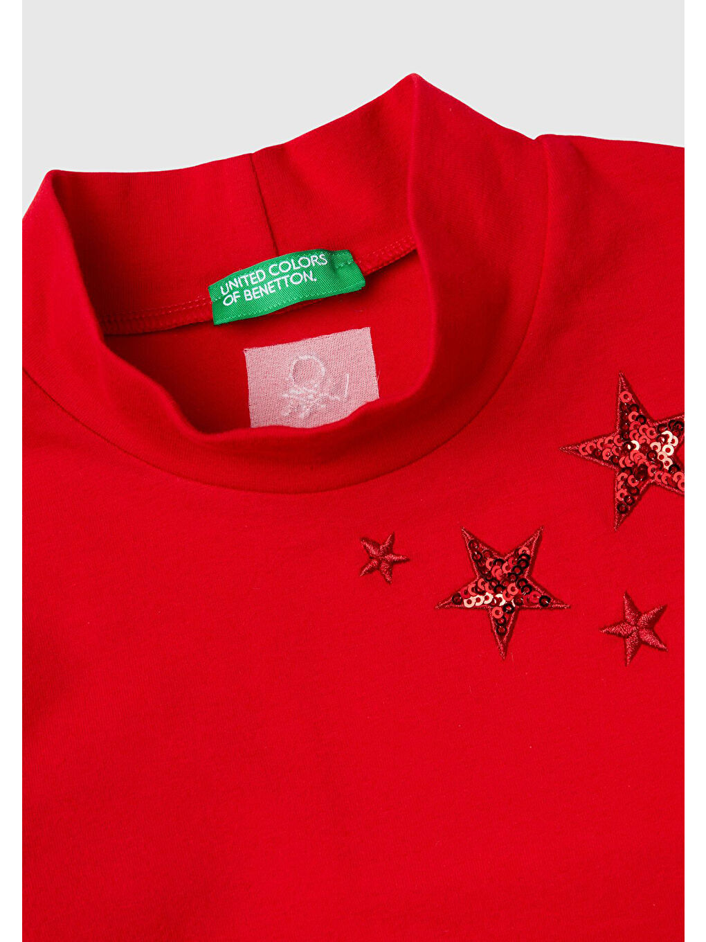 Kız Çocuk Kırmızı Arkası Logolu Omzu Pul Detaylı Dik Yaka Uzun Kollu Tişört-2