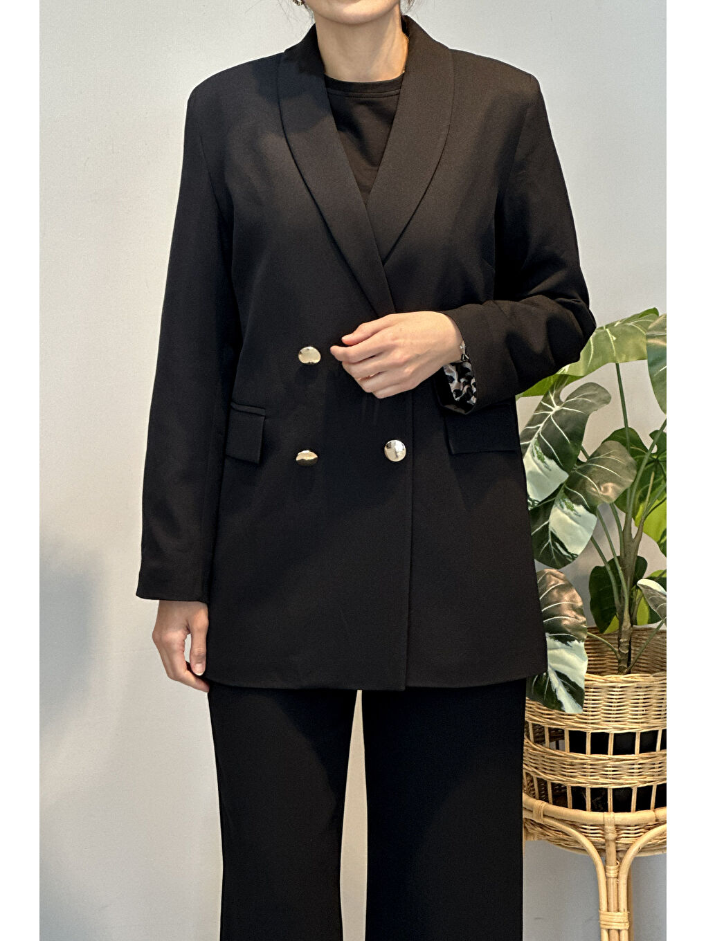 Kadın Leopar Astar Detay Blazer Ceket 1156 Siyah-4