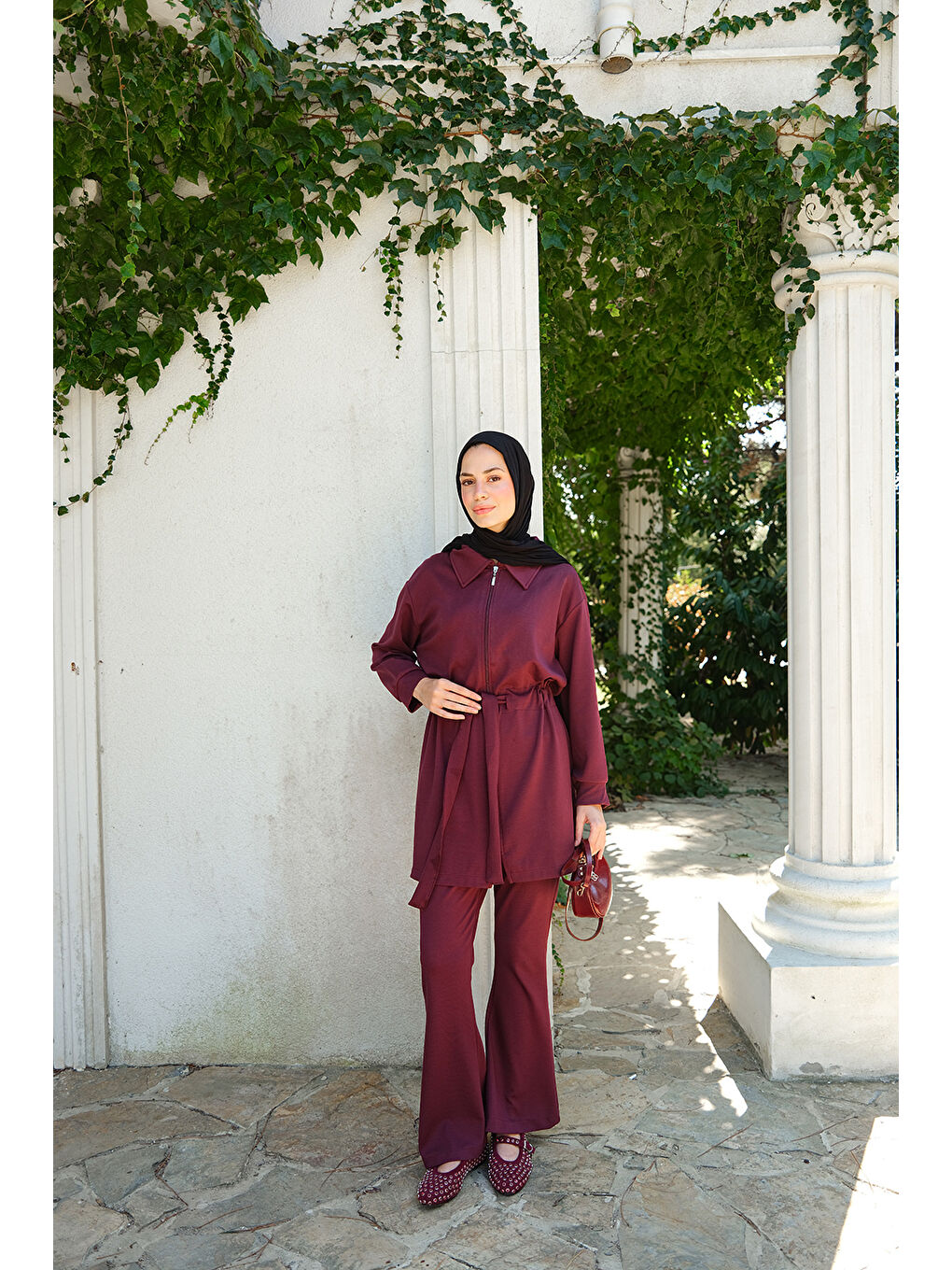 Kadın Bel Bağlamalı Takım Bordo-2