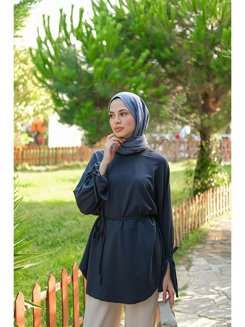 Kadın Bağcık Detaylı Sweatshirt Antrasit-3