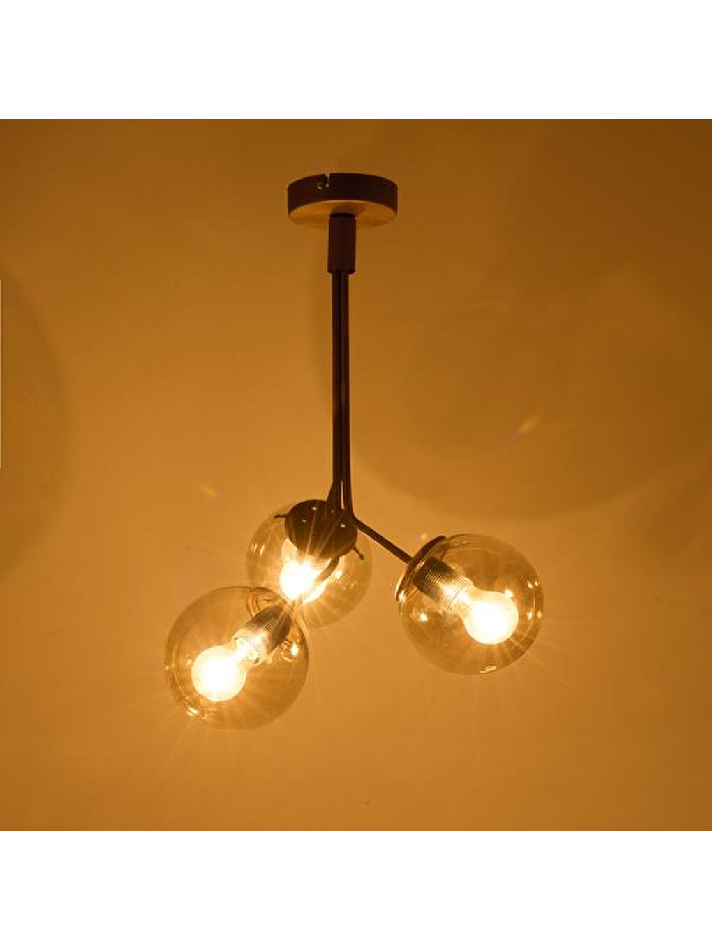 Kahverengi 3'lü Bal Cam Avize - Eskitme - 70 cm-2