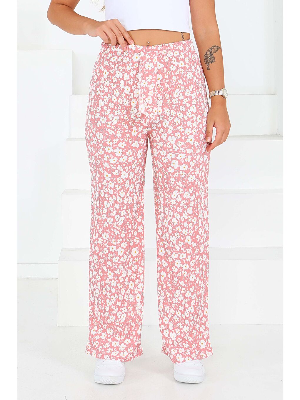 Pembe Desenli Beli Lastikli Bürümcük Pantolon Gul Kurusu - 27677