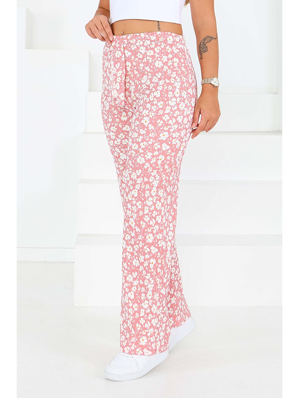 Pembe Desenli Beli Lastikli Bürümcük Pantolon Gul Kurusu - 27677-1