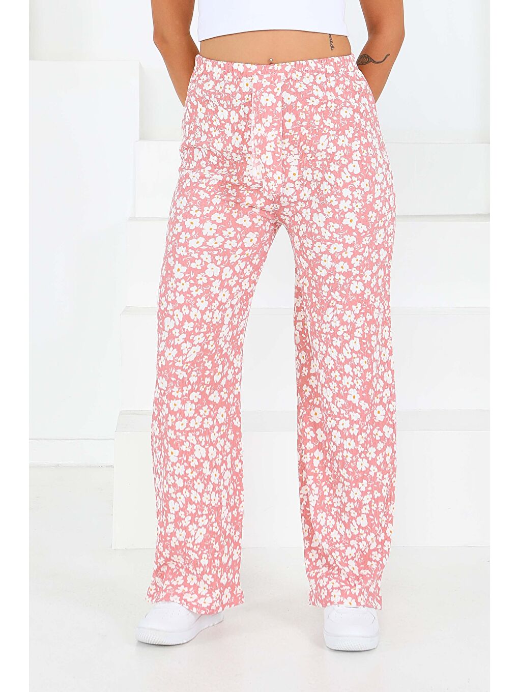 Pembe Desenli Beli Lastikli Bürümcük Pantolon Gul Kurusu - 27677-2