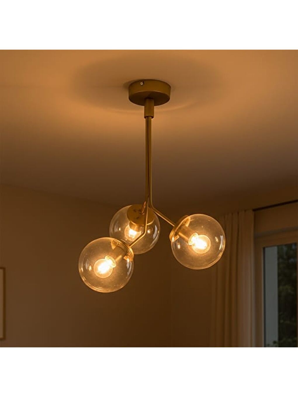 Kahverengi 3'lü Bal Cam Avize - Eskitme - 70 cm-7