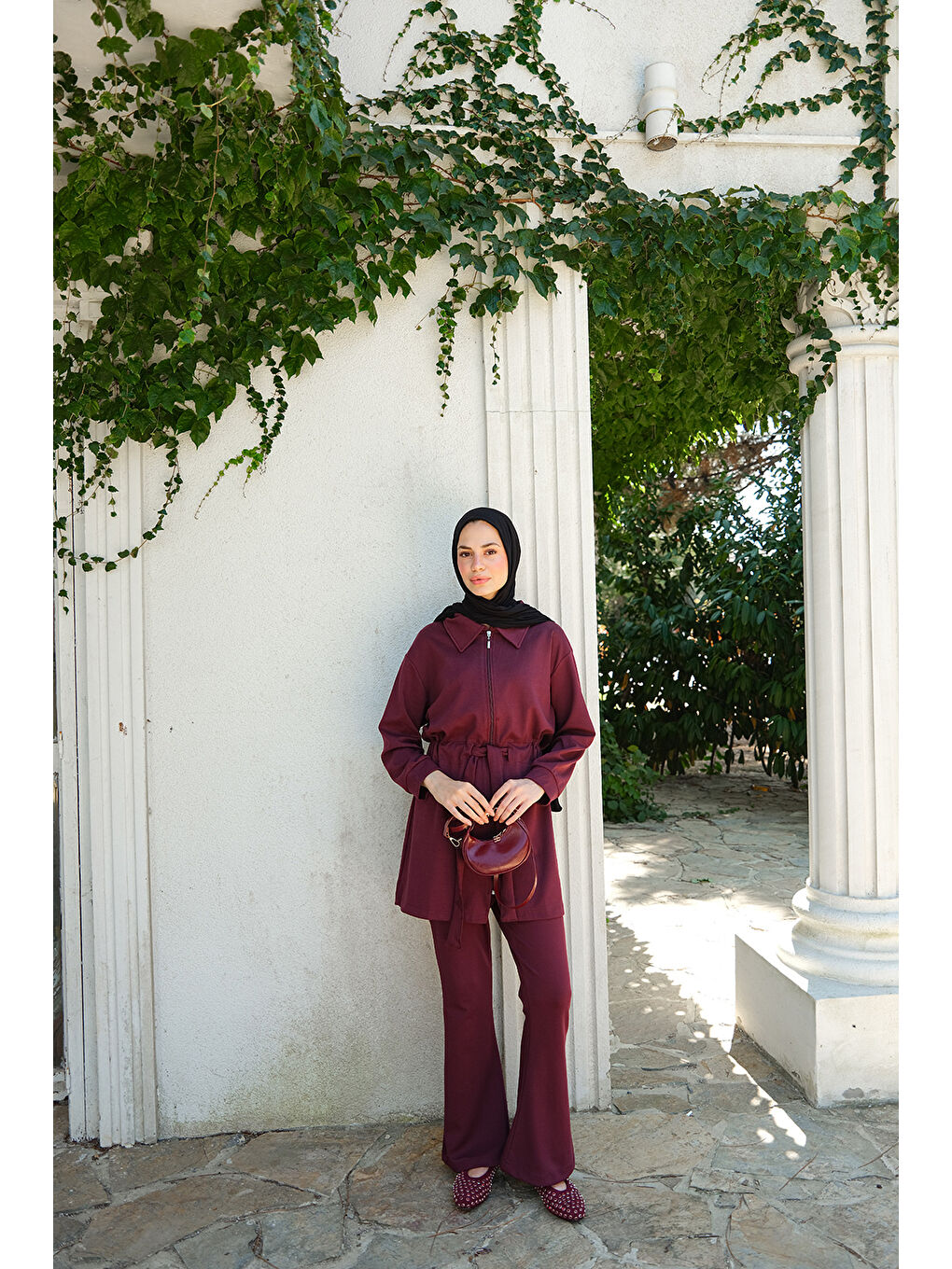 Kadın Bel Bağlamalı Takım Bordo-3