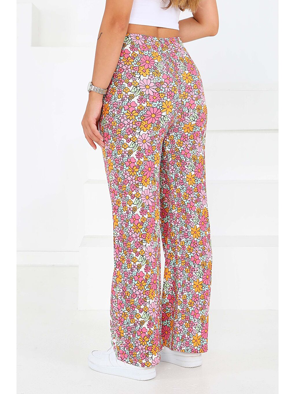 Desenli Beli Lastikli Bürümcük Pantolon Pembe - 27681-3