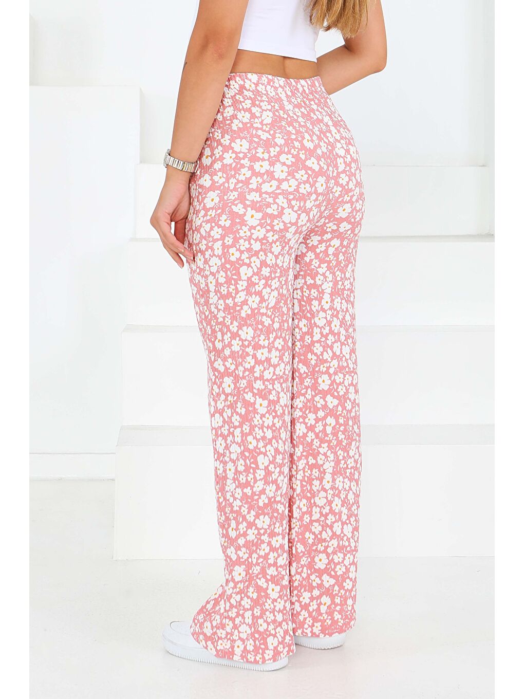 Pembe Desenli Beli Lastikli Bürümcük Pantolon Gul Kurusu - 27677-3