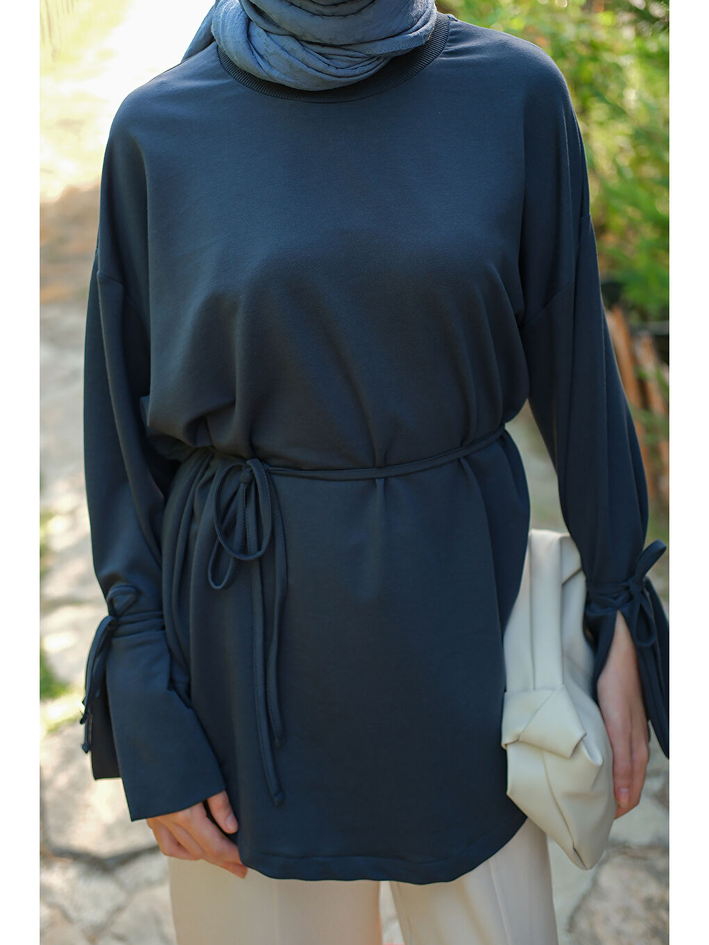 Kadın Bağcık Detaylı Sweatshirt Antrasit-4