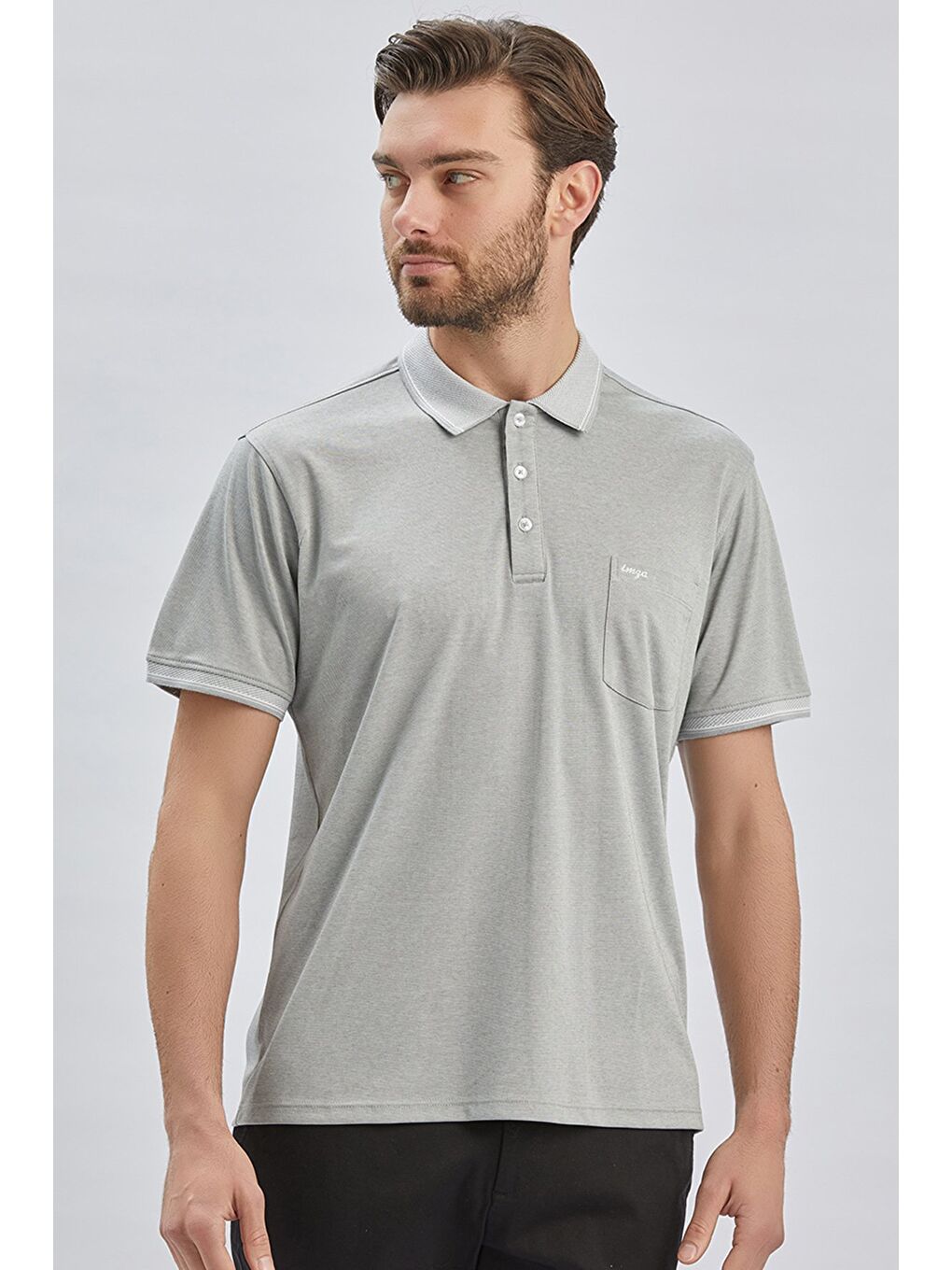 Bej Taş Rengi Desenli Oxford Polo Yaka Cepli Pamuklu Klasik Comfort Fit Rahat Kesim Tişört 1011240171-2