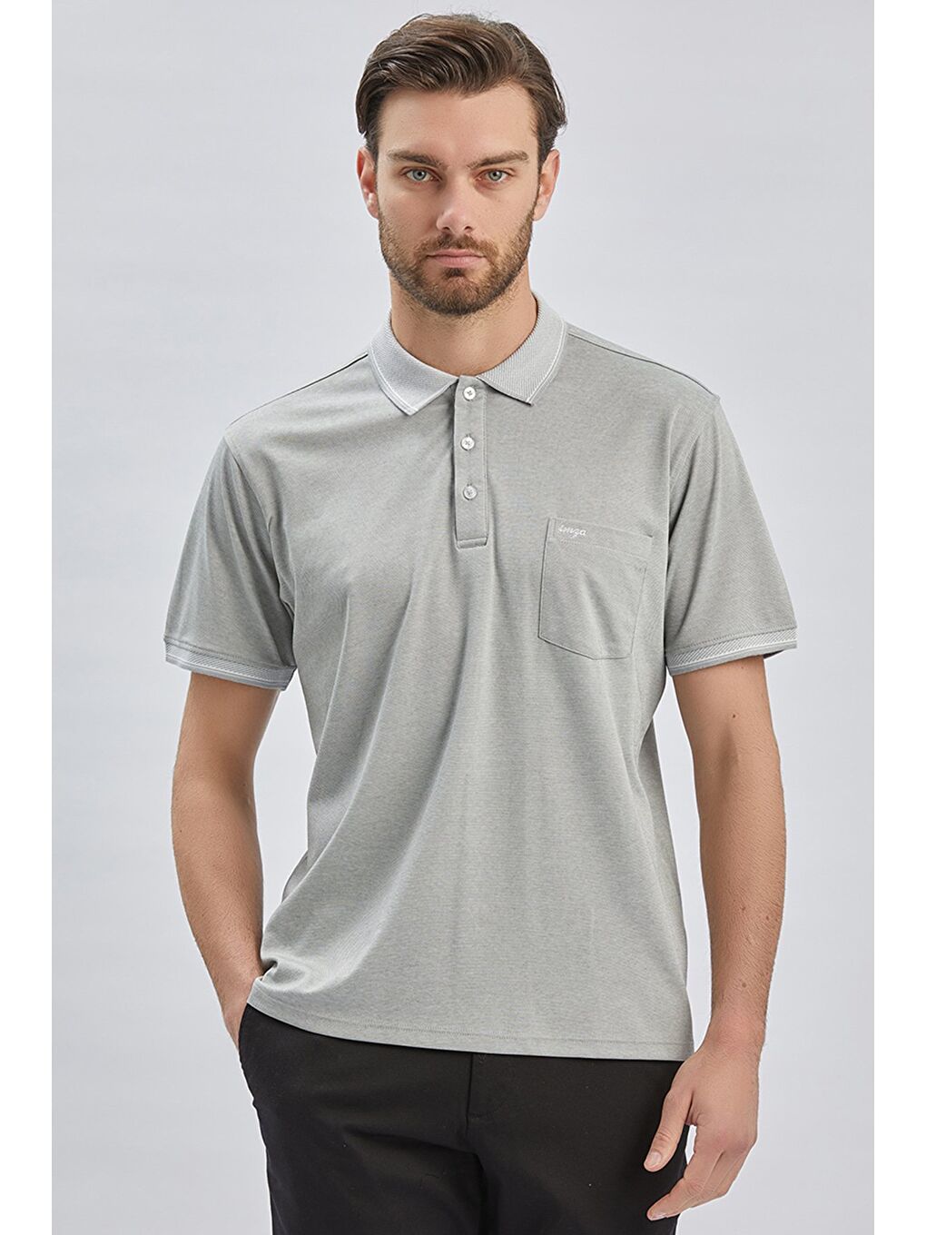 Bej Taş Rengi Desenli Oxford Polo Yaka Cepli Pamuklu Klasik Comfort Fit Rahat Kesim Tişört 1011240171-3