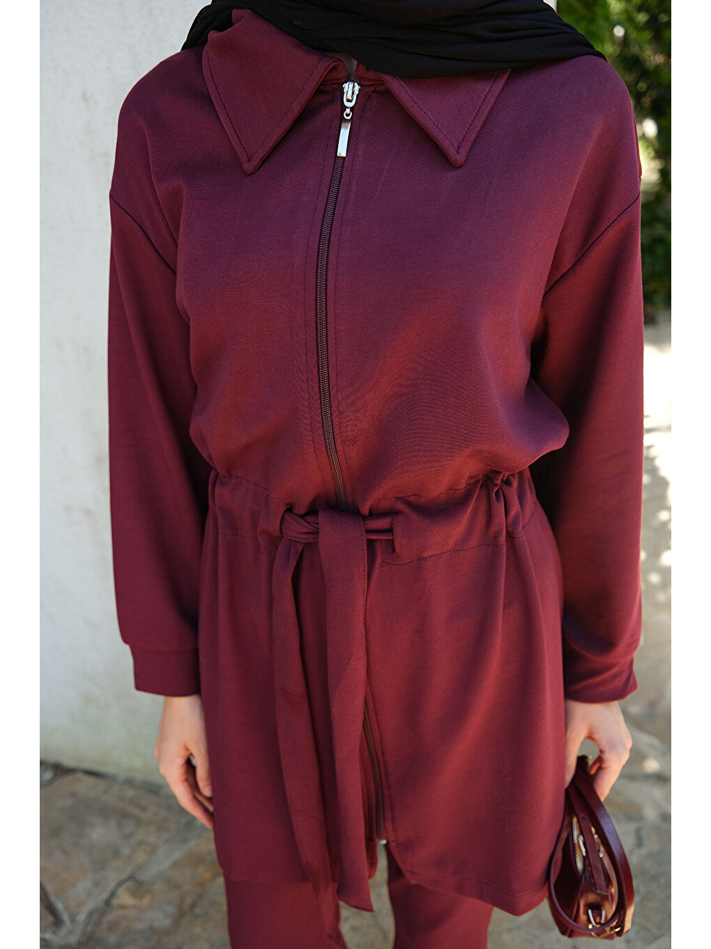 Kadın Bel Bağlamalı Takım Bordo-4