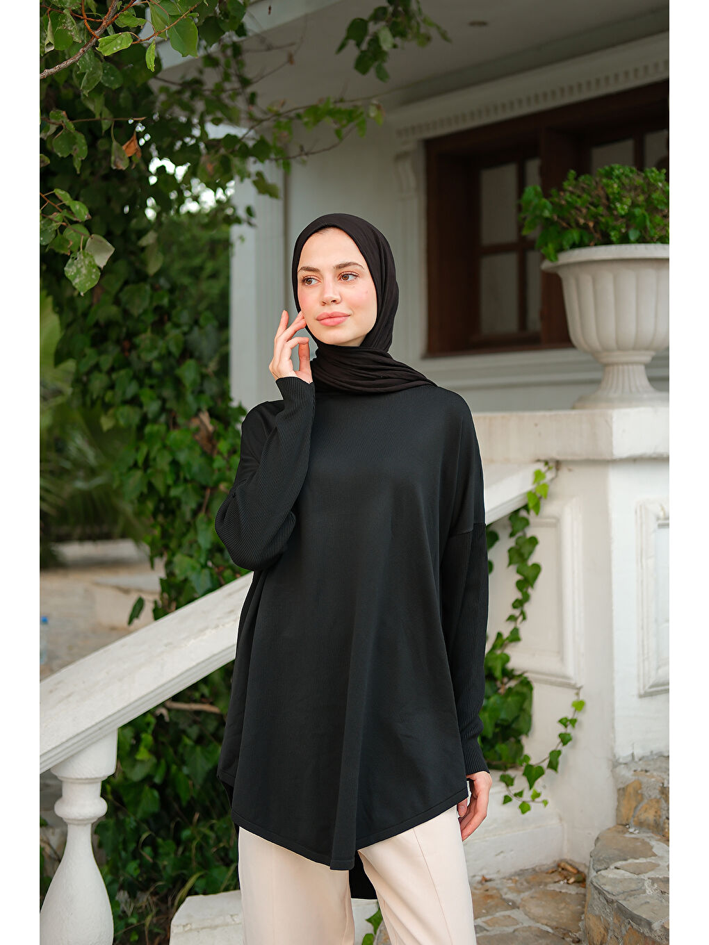 Kadın Kol Lastik Detay Tunik Siyah