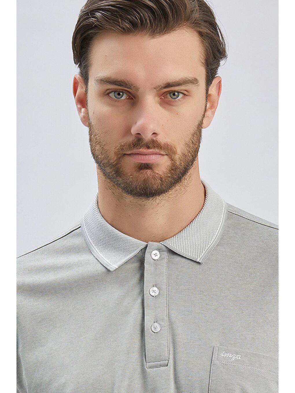 Bej Taş Rengi Desenli Oxford Polo Yaka Cepli Pamuklu Klasik Comfort Fit Rahat Kesim Tişört 1011240171-5