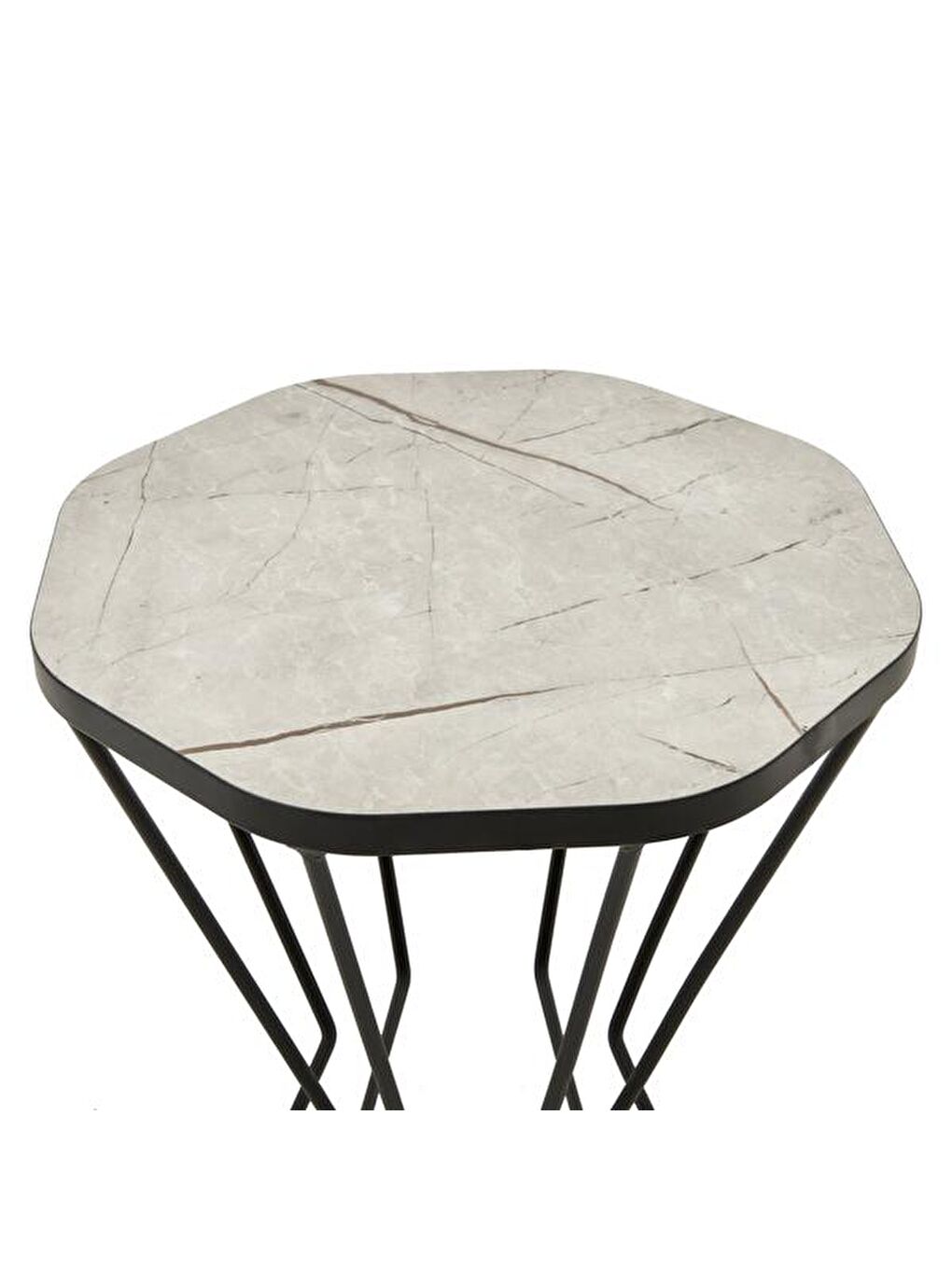 Sekizgen Mermer Desenli Yan Sehpa - Gri / Siyah-1