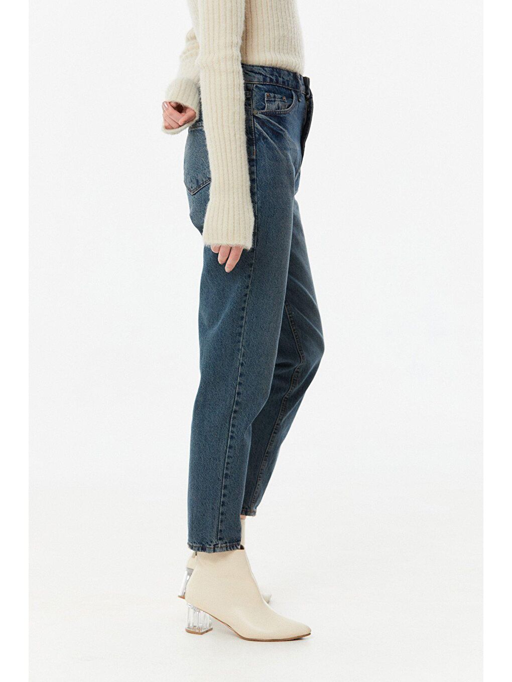 Mavi Yüksek Bel Mom Jean-4