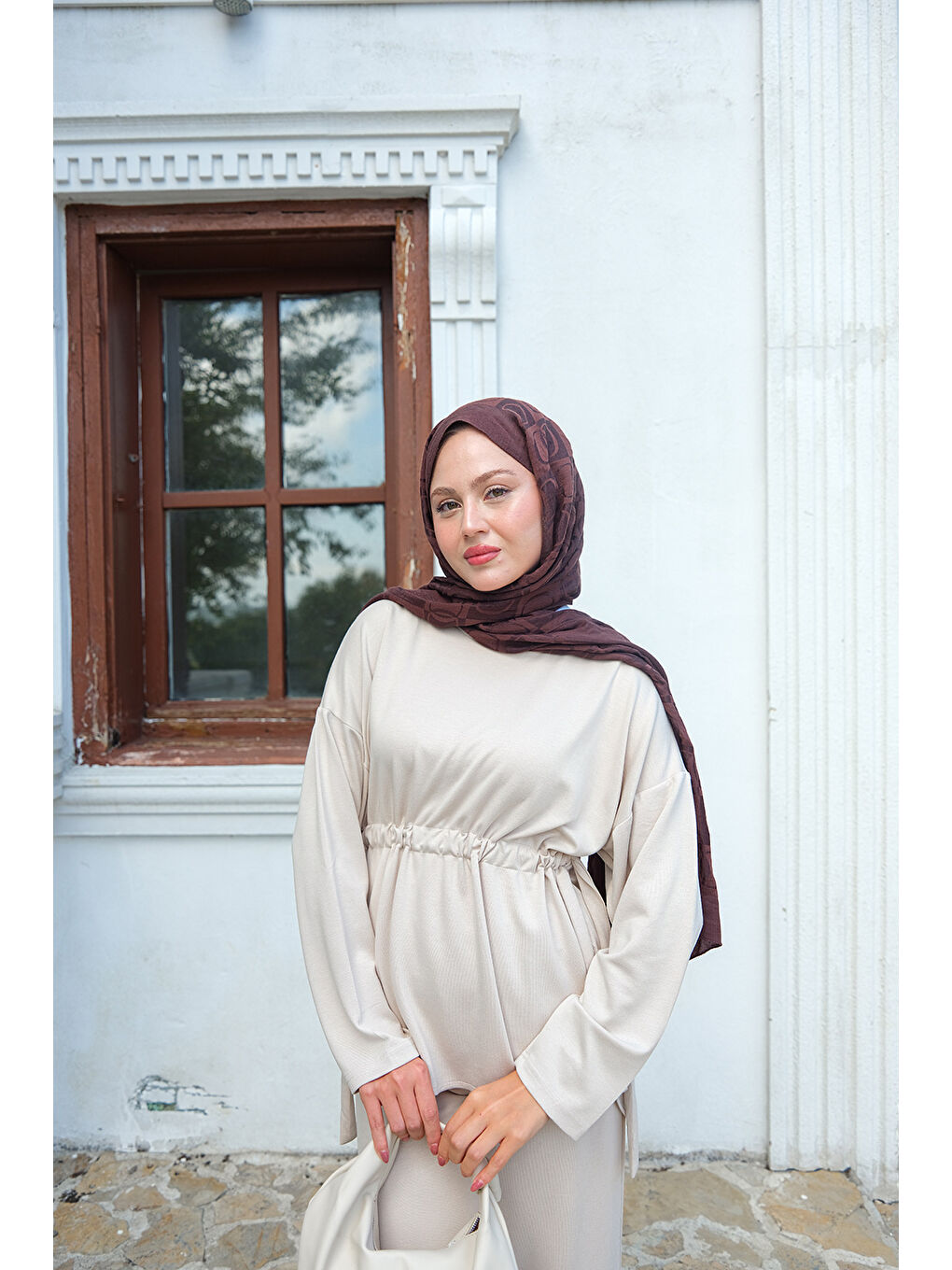 Bej Kadın Bel Bağlama Detay İkili Takım Taş-1