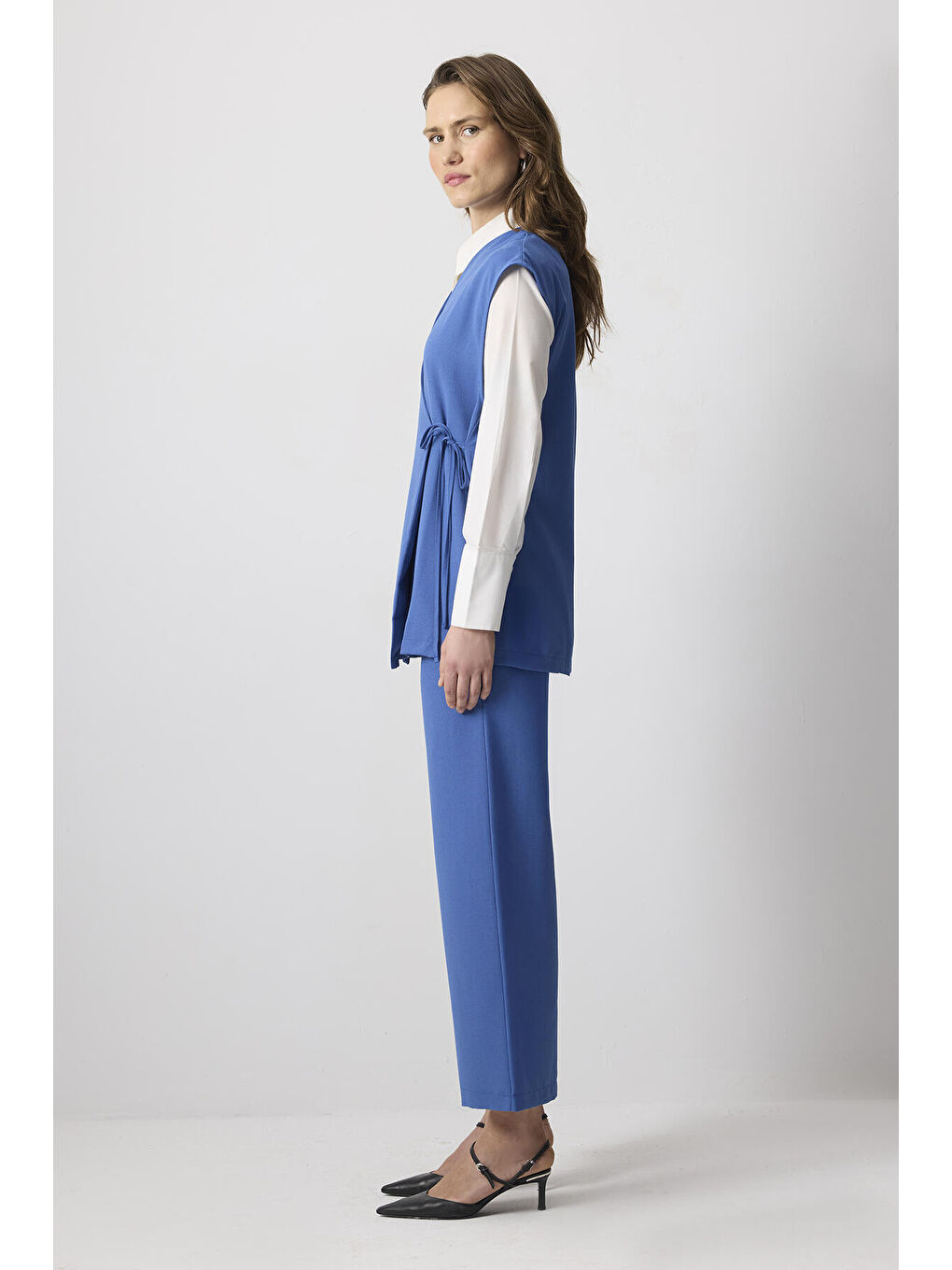 İndigo Keten Dokulu Yelek Pantolon Takım-2