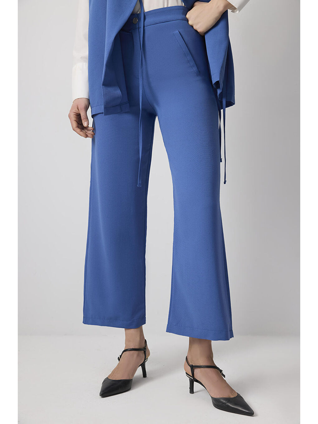 İndigo Keten Dokulu Yelek Pantolon Takım-4