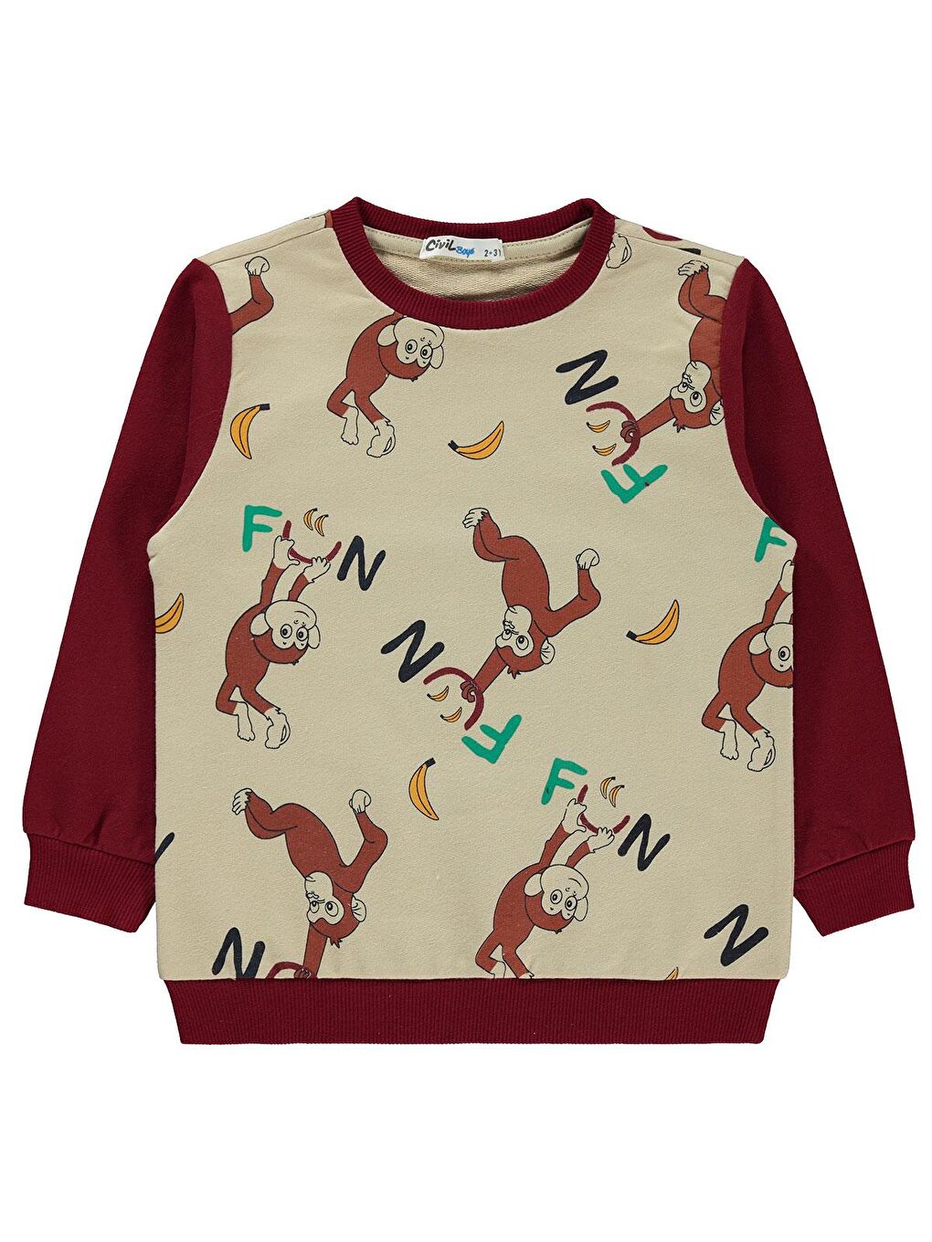 Civil Bordo Boys Erkek Çocuk Sweatshirt 2-5 Yaş Bordo