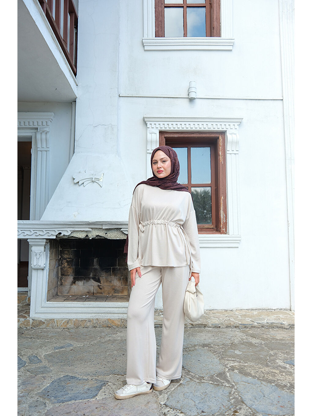 Bej Kadın Bel Bağlama Detay İkili Takım Taş-2