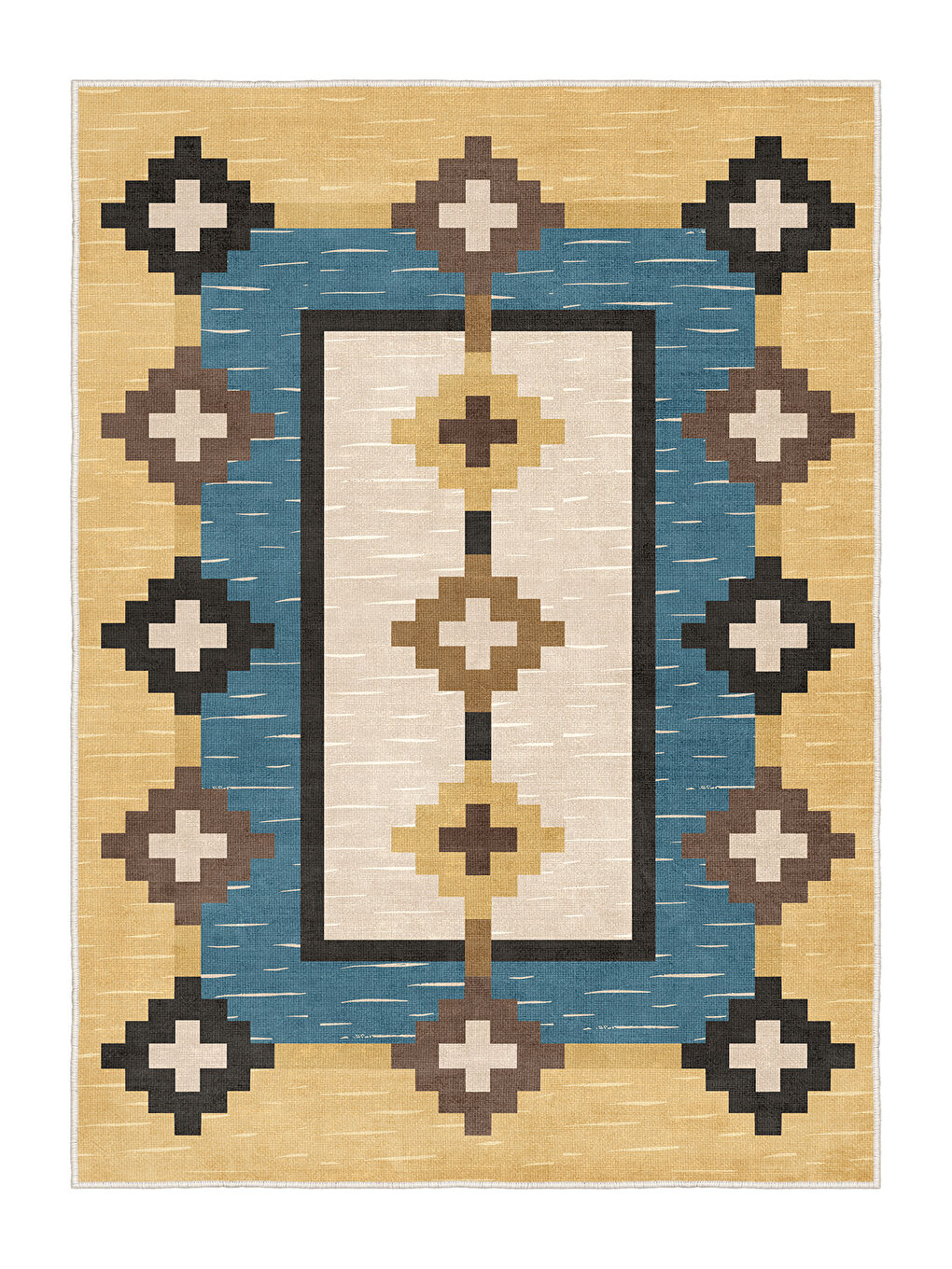 Sarı Dekoratif Salon Halısı, Makinada Yıkanabilir, Kaymaz Taban, İnce & Modern Tasarım