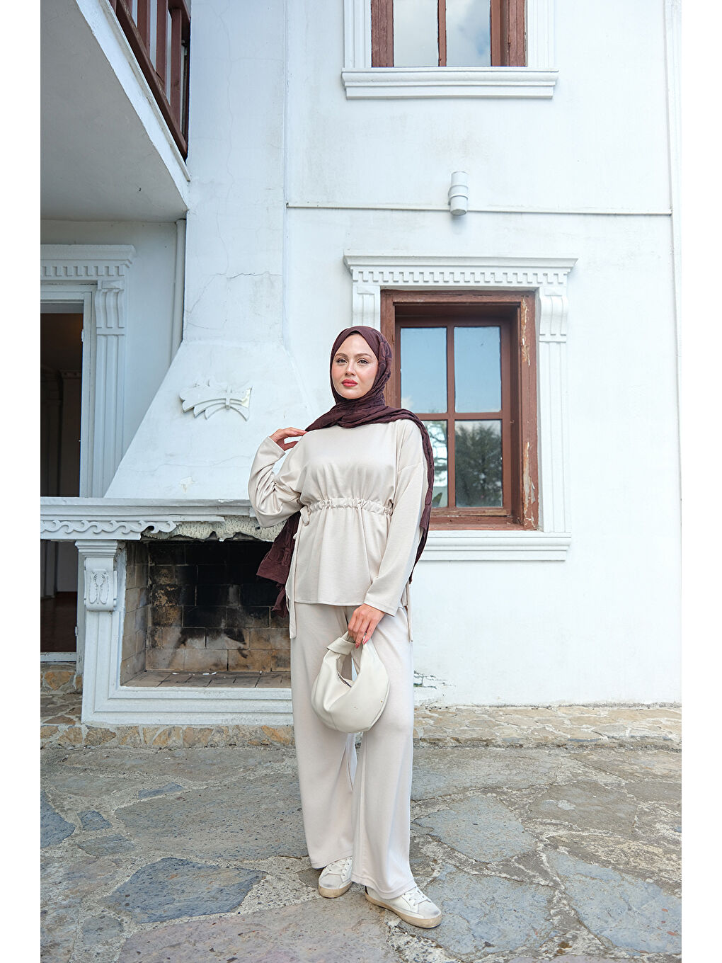 Bej Kadın Bel Bağlama Detay İkili Takım Taş-3