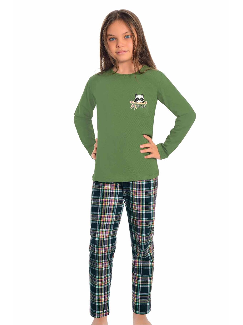 LITTLE FROG KIDS Yeşil Pamuklu Kız Çocuk Uzun Kollu Pijama Takım