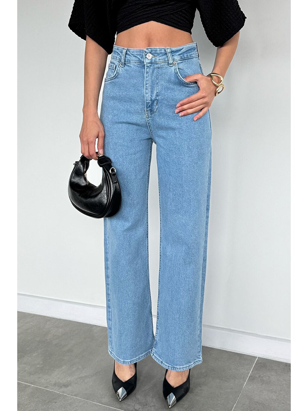 Mavi Kadın Yüksek Bel Palazzo Jean Jean Pantolon-1