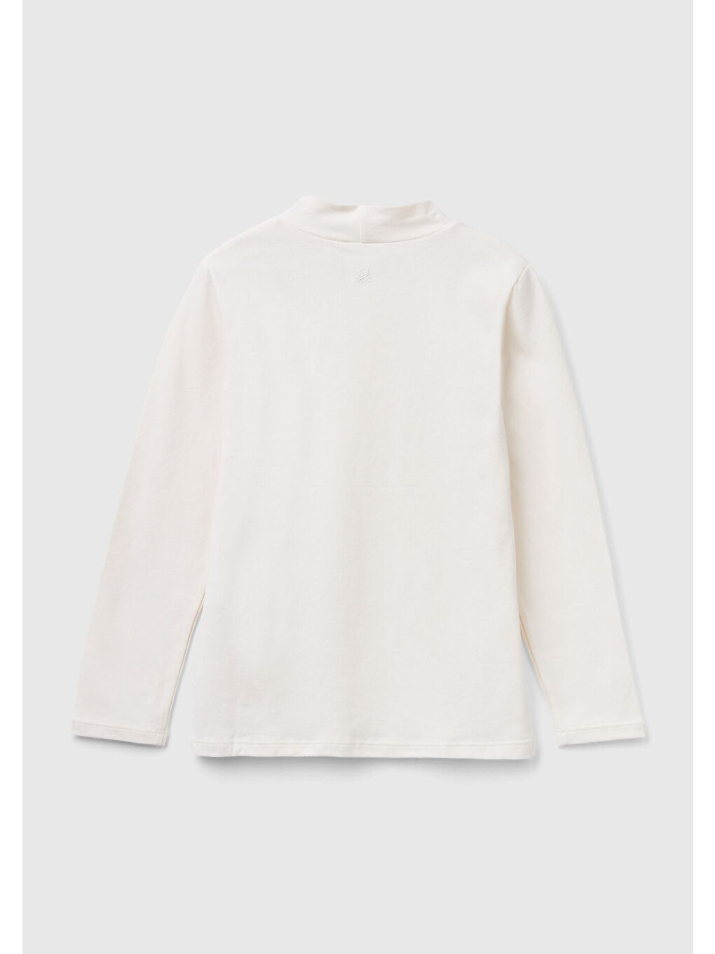Kız Çocuk Ekru Arkası Logolu Omzu Pul Detaylı Dik Yaka Uzun Kollu Tişört-1