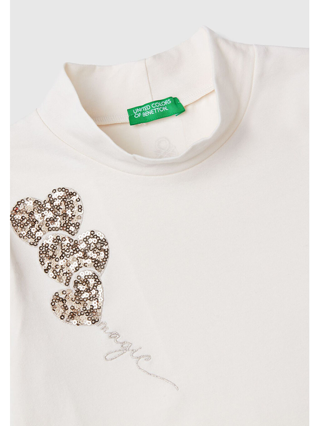 Kız Çocuk Ekru Arkası Logolu Omzu Pul Detaylı Dik Yaka Uzun Kollu Tişört-2