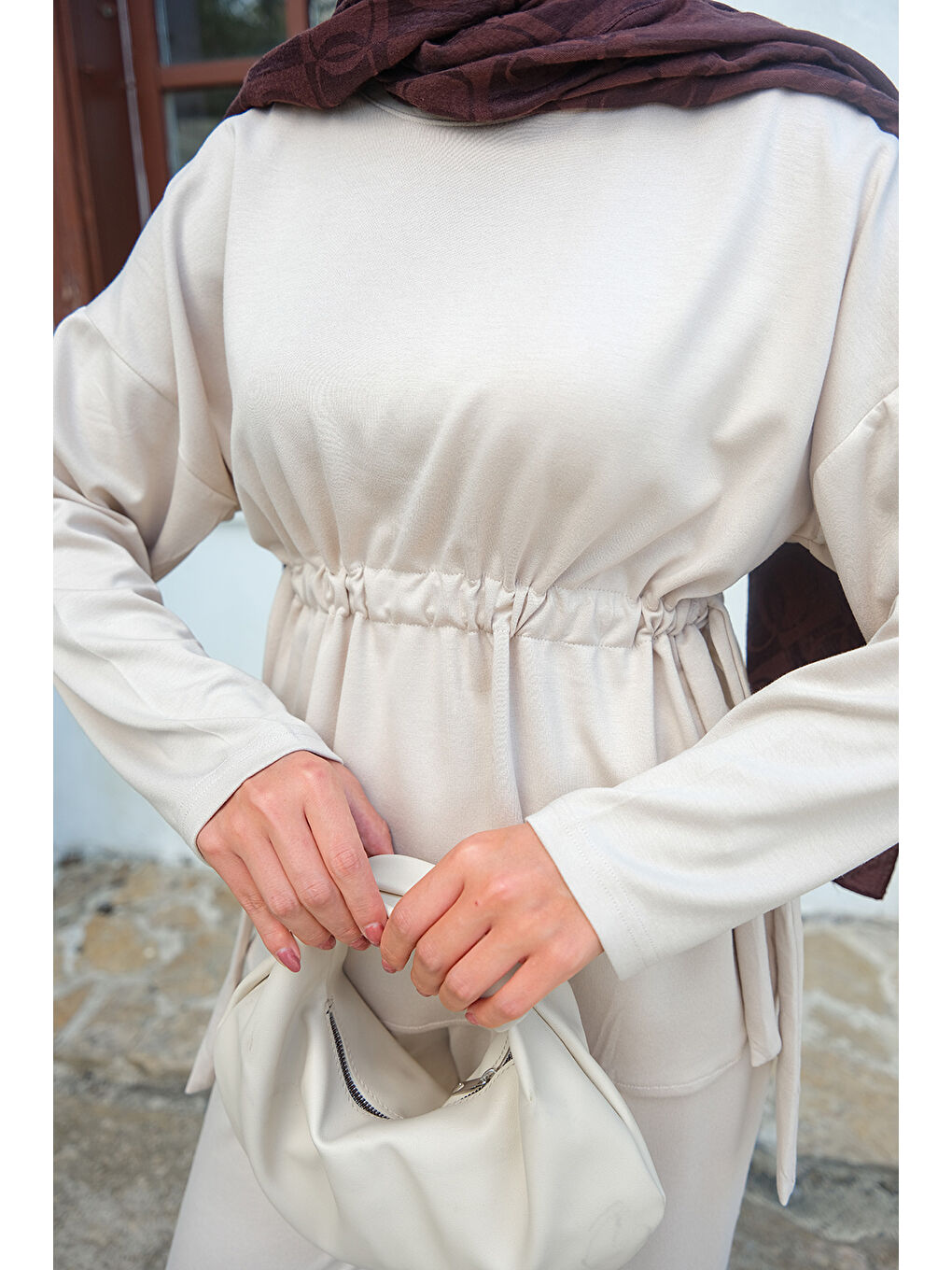 Bej Kadın Bel Bağlama Detay İkili Takım Taş-4