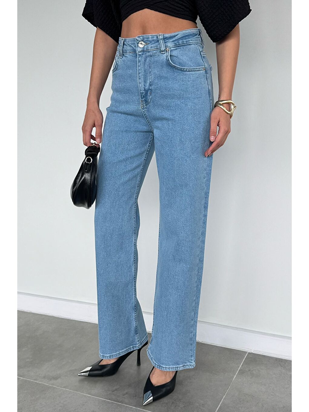 Mavi Kadın Yüksek Bel Palazzo Jean Jean Pantolon-2