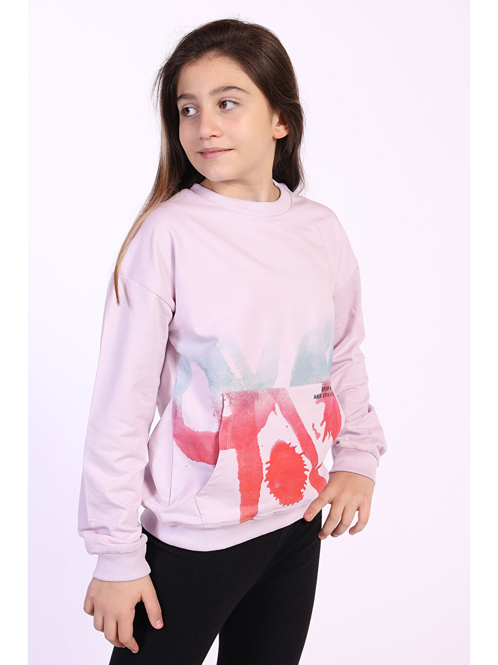 Toontoykids Açık Lila Kız Çocuk Cepi Yazı Baskılı Sweatshirt