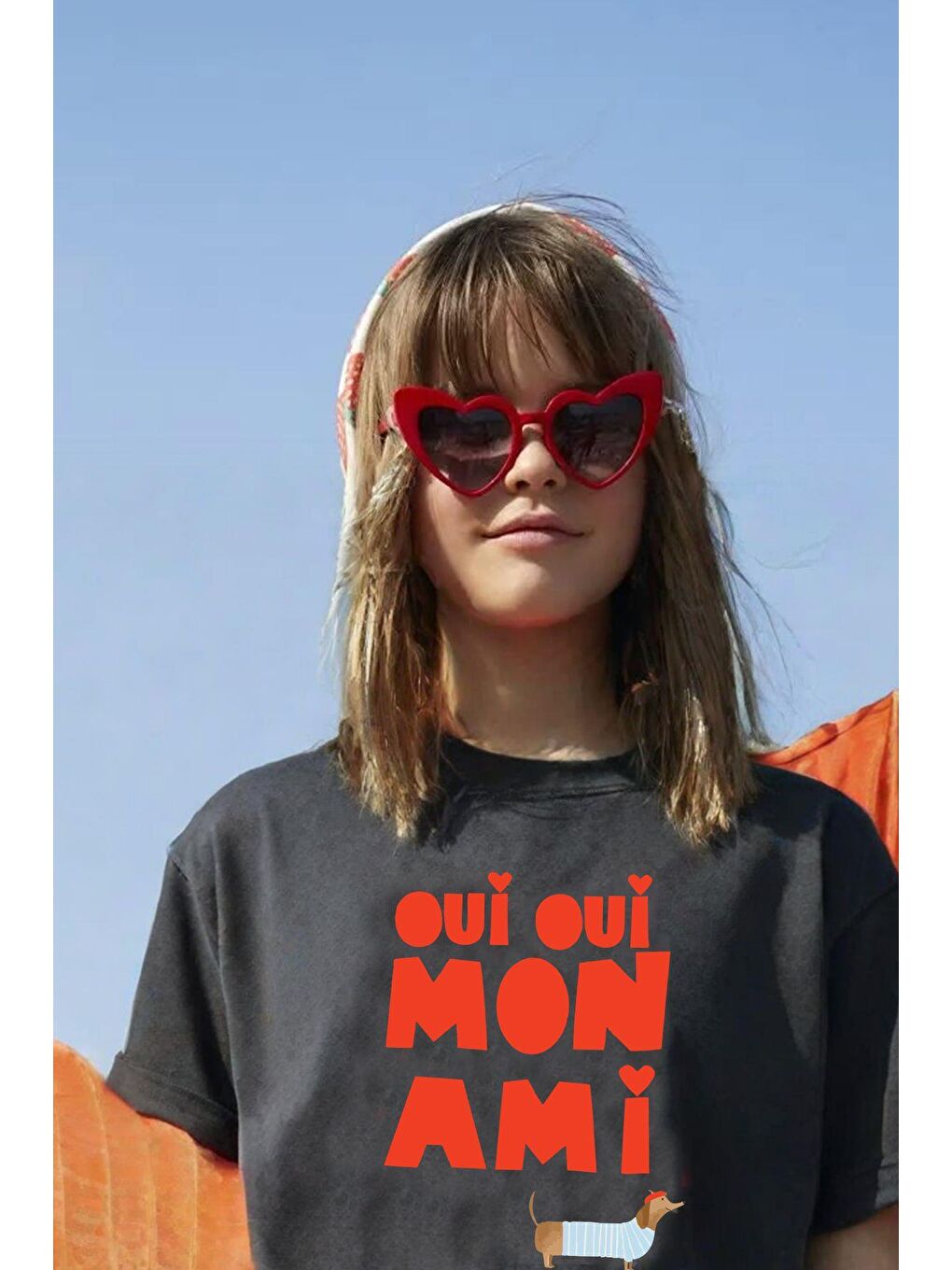 Antrasit Kız Çocuk Baskılı Pamuklu Bisiklet Yaka T-Shirt-1